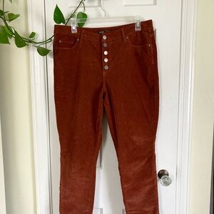 Simply Vera Rust Corduroy Skinny Jeans, Women’s Size 12, Button-fly Stretch